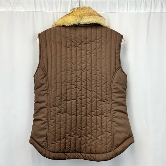 Sun Mountain Puffer Vest Multicolor Snap Faux Fur Trim Collar Pockets Medium - Picture 2 of 10